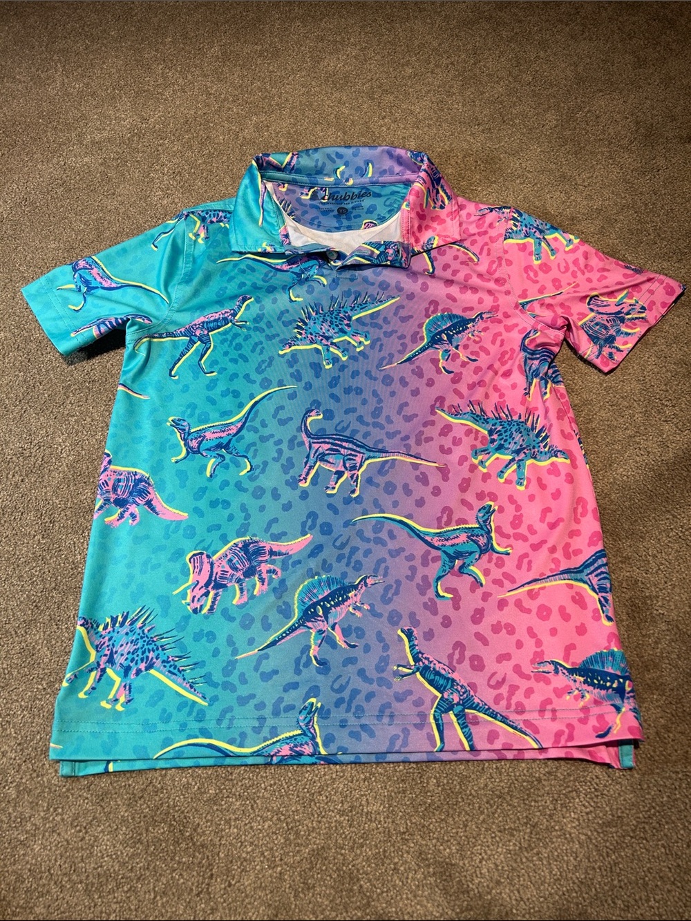 chubbies Turquoise & Pink Gradient Dino Polo